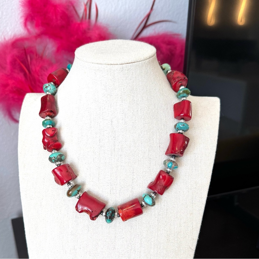Artisan Coral and Turquoise Necklace